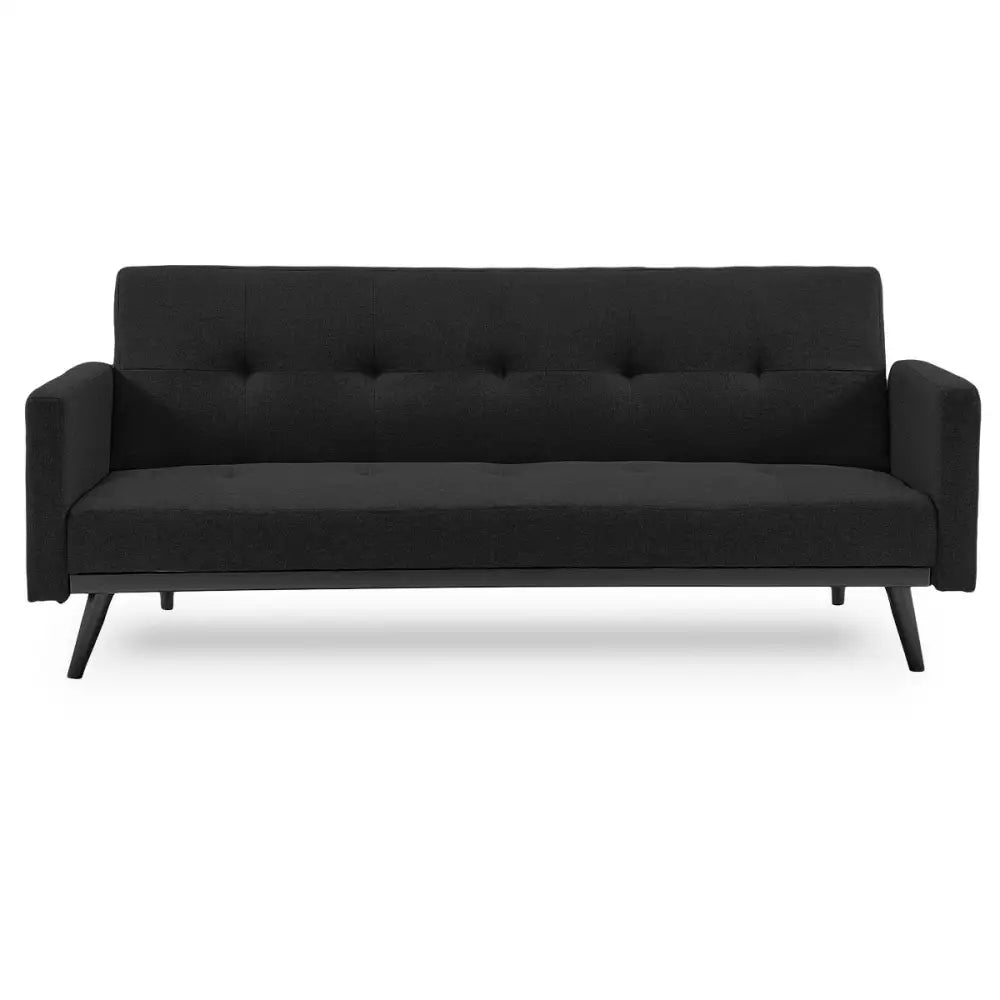 Sarantino Tufted Faux Linen 3-Seater Sofa Bed with Armrests - Black - Furniture > Sofas