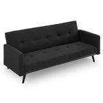 Sarantino Tufted Faux Linen 3-Seater Sofa Bed with Armrests - Black - Furniture > Sofas