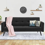 Sarantino Tufted Faux Linen 3-Seater Sofa Bed with Armrests - Black - Furniture > Sofas