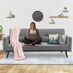 Sarantino Tufted Faux Linen 3-Seater Sofa Bed with Armrests - Light Grey - Furniture > Sofas