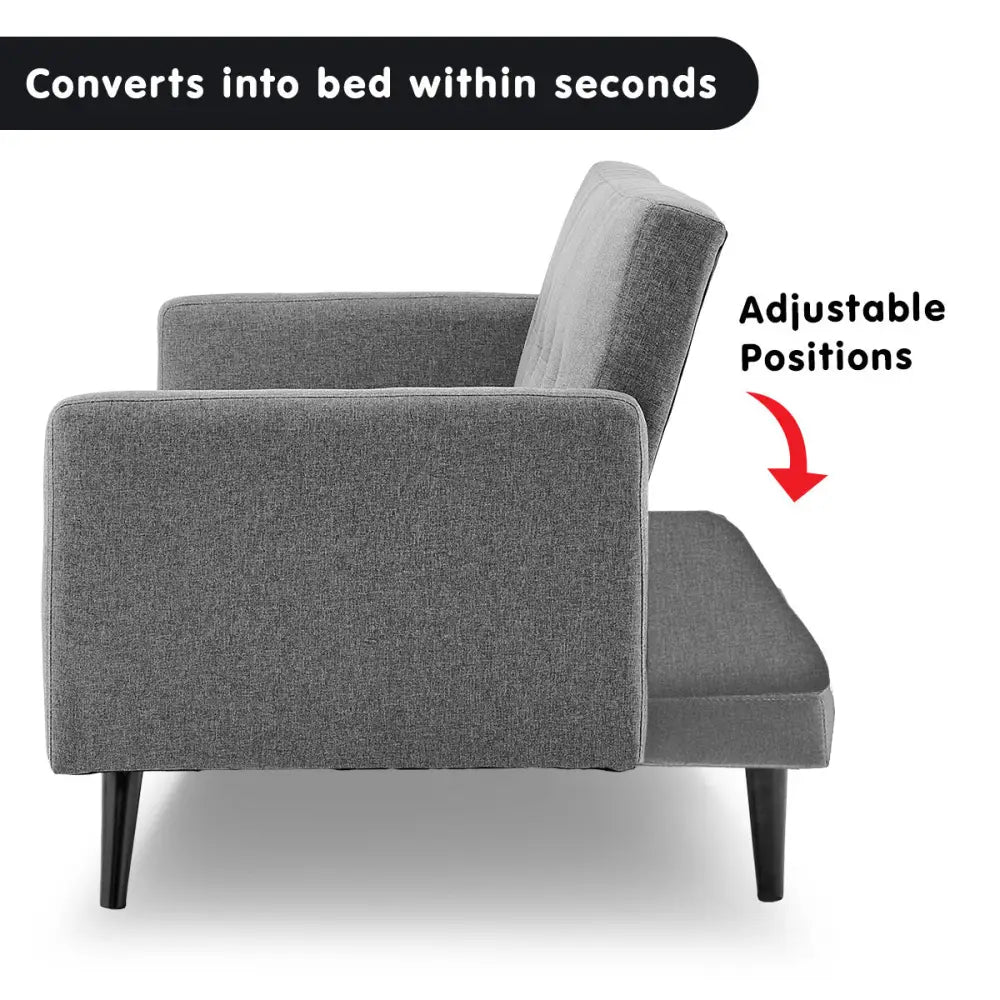 Sarantino Tufted Faux Linen 3-Seater Sofa Bed with Armrests - Light Grey - Furniture > Sofas