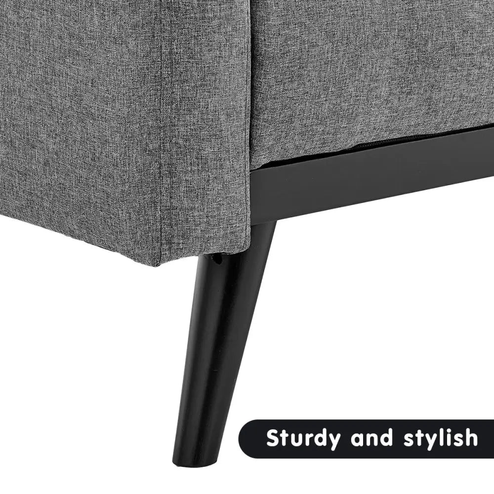 Sarantino Tufted Faux Linen 3-Seater Sofa Bed with Armrests - Light Grey - Furniture > Sofas