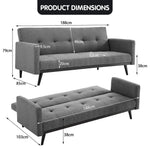 Sarantino Tufted Faux Linen 3-Seater Sofa Bed with Armrests - Light Grey - Furniture > Sofas