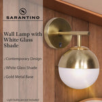 Sarantino Wall Lamp with Gold Metal Base and White Glass Shade - Home & Garden > Lighting