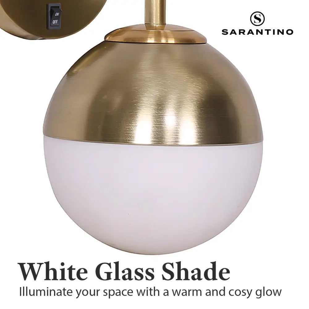 Sarantino Wall Lamp with Gold Metal Base and White Glass Shade - Home & Garden > Lighting