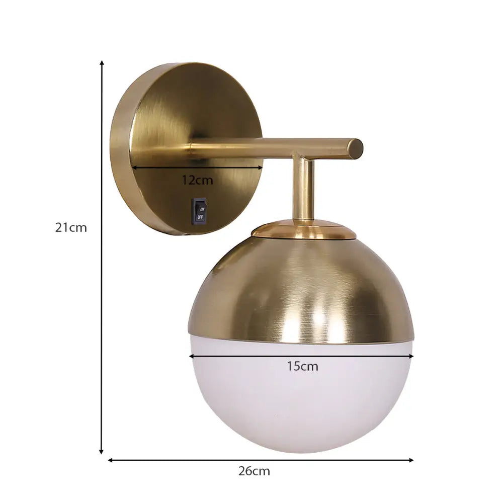 Sarantino Wall Lamp with Gold Metal Base and White Glass Shade - Home & Garden > Lighting