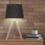 Sarantino Wooden Tripod Table Lamp With Black Taper Fabric Shade - Home & Garden > Lighting