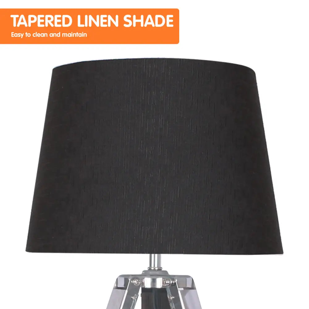 Sarantino Wooden Tripod Table Lamp With Black Taper Fabric Shade - Home & Garden > Lighting