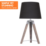 Sarantino Wooden Tripod Table Lamp With Black Taper Fabric Shade - Home & Garden > Lighting