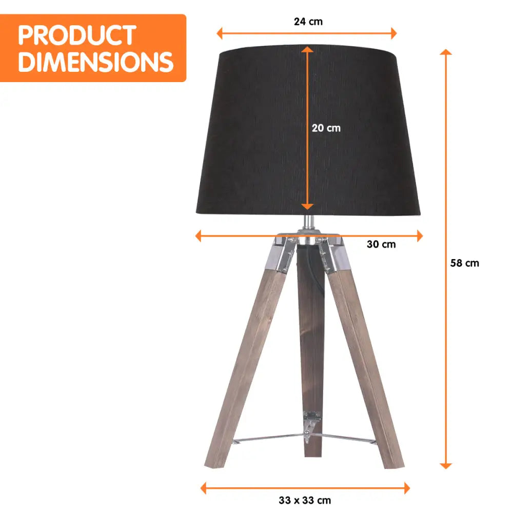 Sarantino Wooden Tripod Table Lamp With Black Taper Fabric Shade - Home & Garden > Lighting