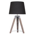 Sarantino Wooden Tripod Table Lamp With Black Taper Fabric Shade - Home & Garden > Lighting