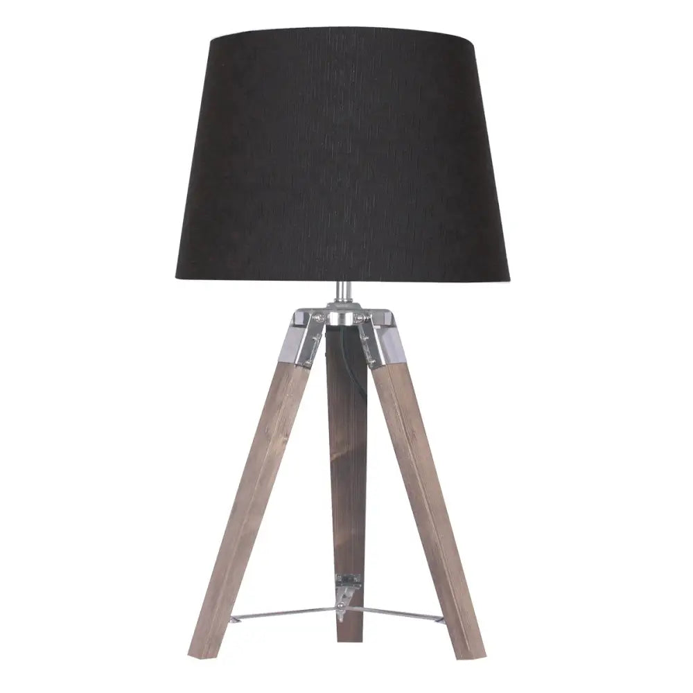 Sarantino Wooden Tripod Table Lamp With Black Taper Fabric Shade - Home & Garden > Lighting