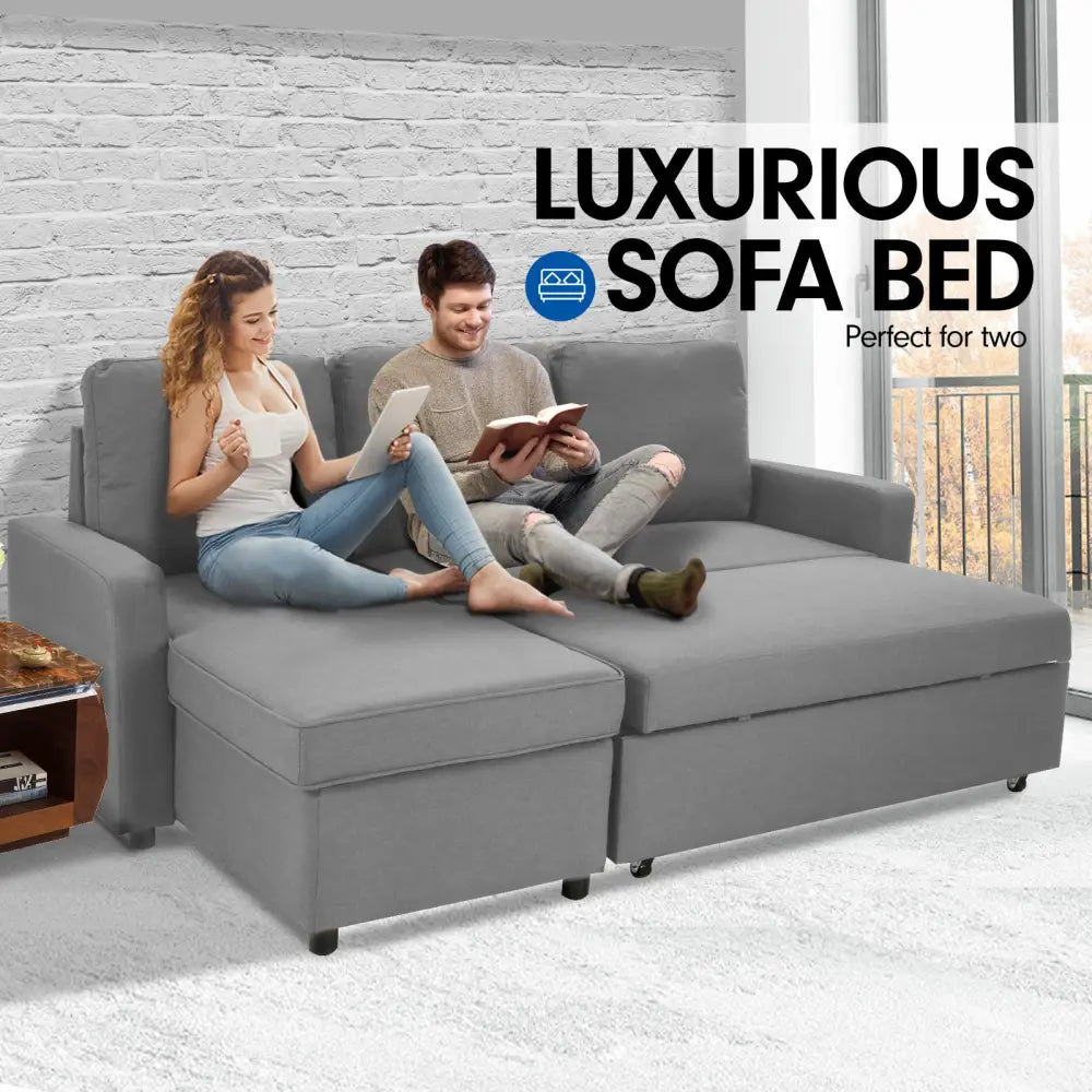 Sarantino3-seater Corner Sofa Bed With Storage Lounge Chaise Couch - Light Grey - Furniture > Sofas