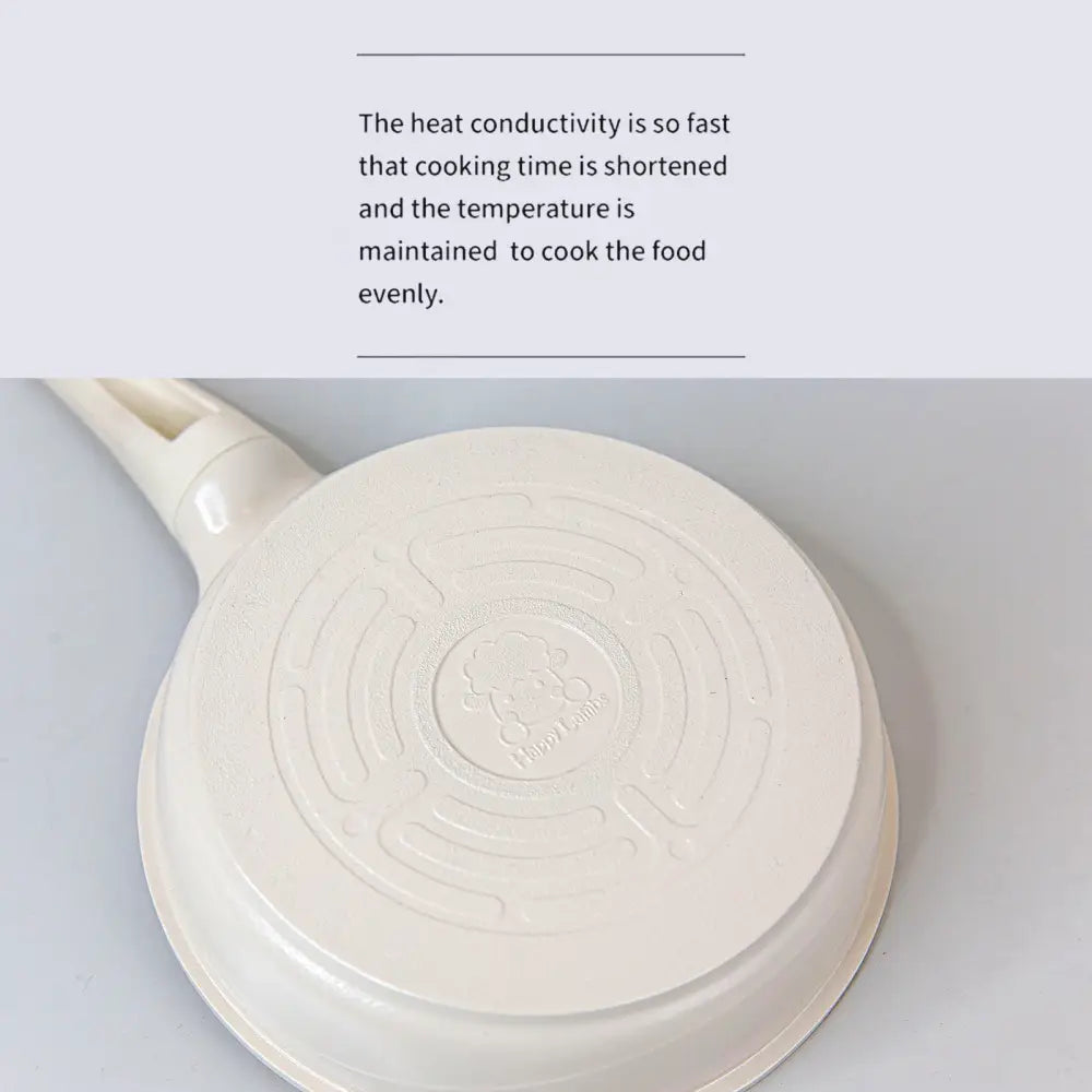 Sauce Pot Frying Pan w/ a Lid Set Non-Stick Stone Induction IH Frypan 16cm IVORY - Home & Garden > Kitchenware