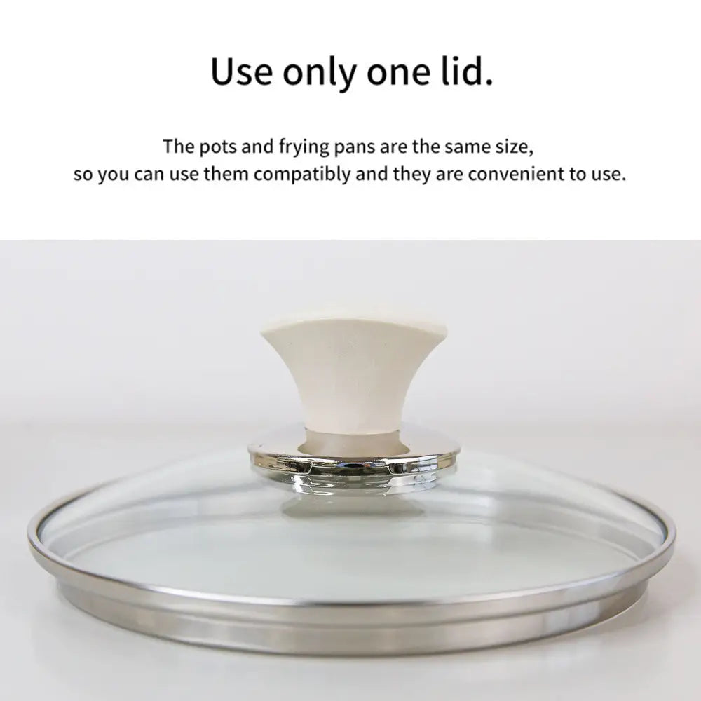 Sauce Pot Frying Pan w/ a Lid Set Non-Stick Stone Induction IH Frypan 16cm IVORY - Home & Garden > Kitchenware