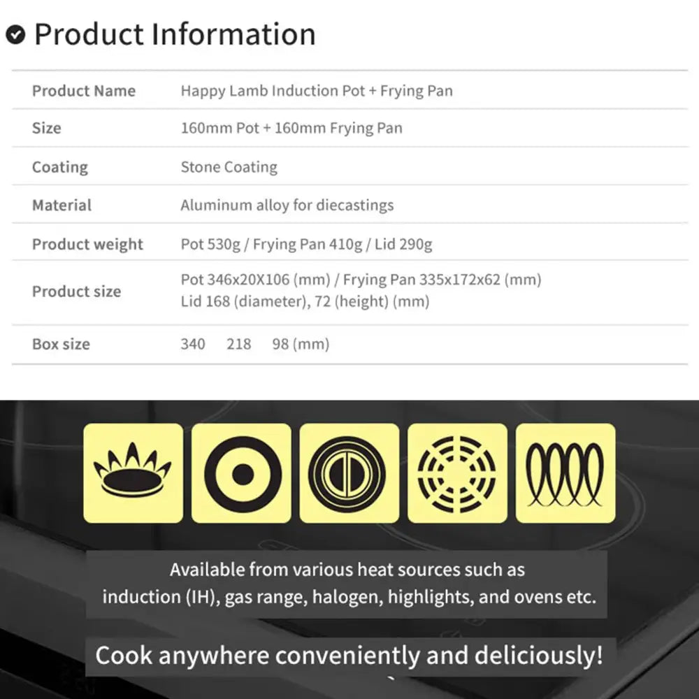 Sauce Pot Frying Pan w/ a Lid Set Non-Stick Stone Induction IH Frypan 16cm IVORY - Home & Garden > Kitchenware