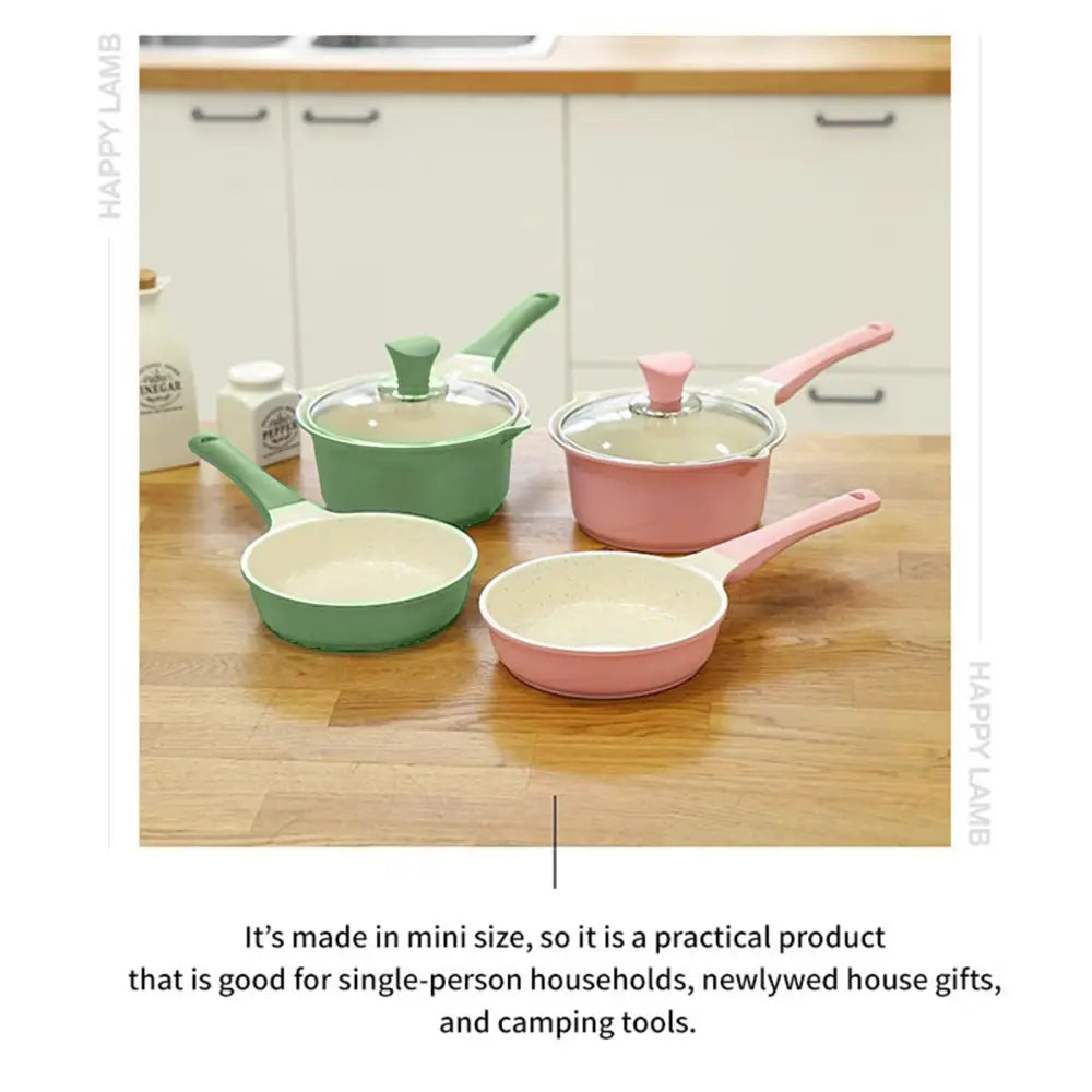 Sauce Pot Frying Pan w/ a Lid Set Non-Stick Stone Induction IH Frypan 16cm OLIVE - Home & Garden > Kitchenware