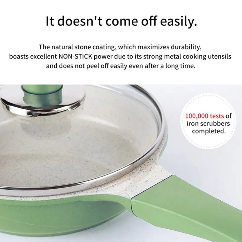 Sauce Pot Frying Pan w/ a Lid Set Non-Stick Stone Induction IH Frypan 16cm IVORY - Home & Garden > Kitchenware