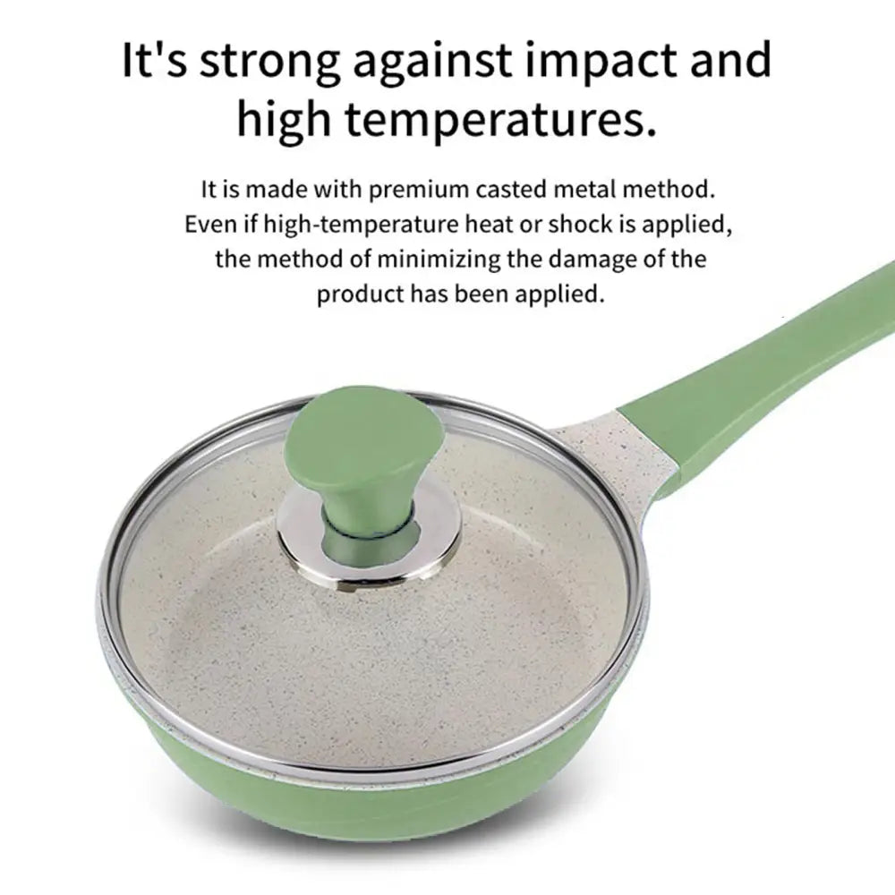 Sauce Pot Frying Pan w/ a Lid Set Non-Stick Stone Induction IH Frypan 16cm IVORY - Home & Garden > Kitchenware