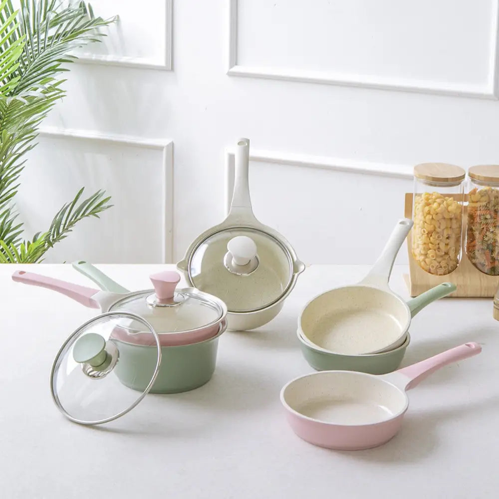 Sauce Pot Frying Pan w/ a Lid Set Non-Stick Stone Induction IH Frypan 16cm IVORY - Home & Garden > Kitchenware