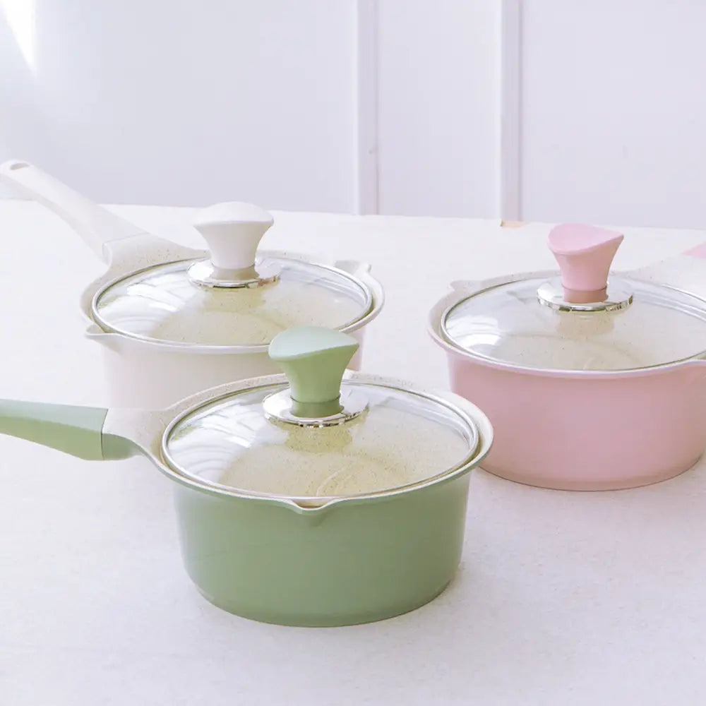 Sauce Pot Frying Pan w/ a Lid Set Non-Stick Stone Induction IH Frypan 16cm IVORY - Home & Garden > Kitchenware