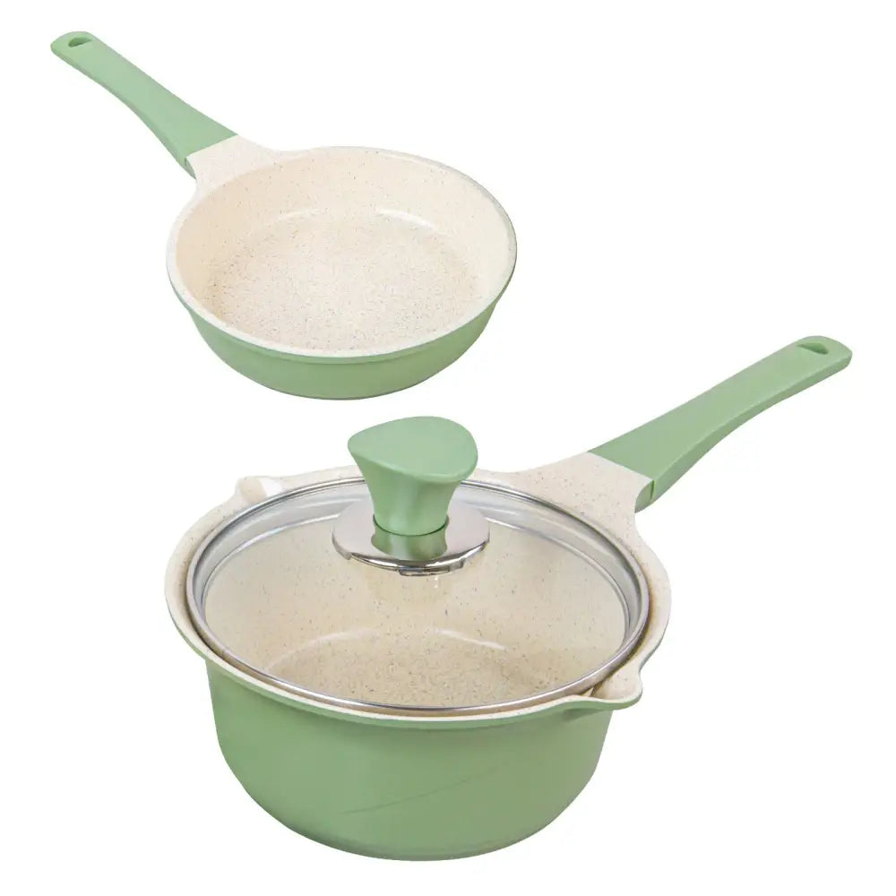 Sauce Pot Frying Pan w/ a Lid Set Non-Stick Stone Induction IH Frypan 16cm OLIVE - Home & Garden > Kitchenware