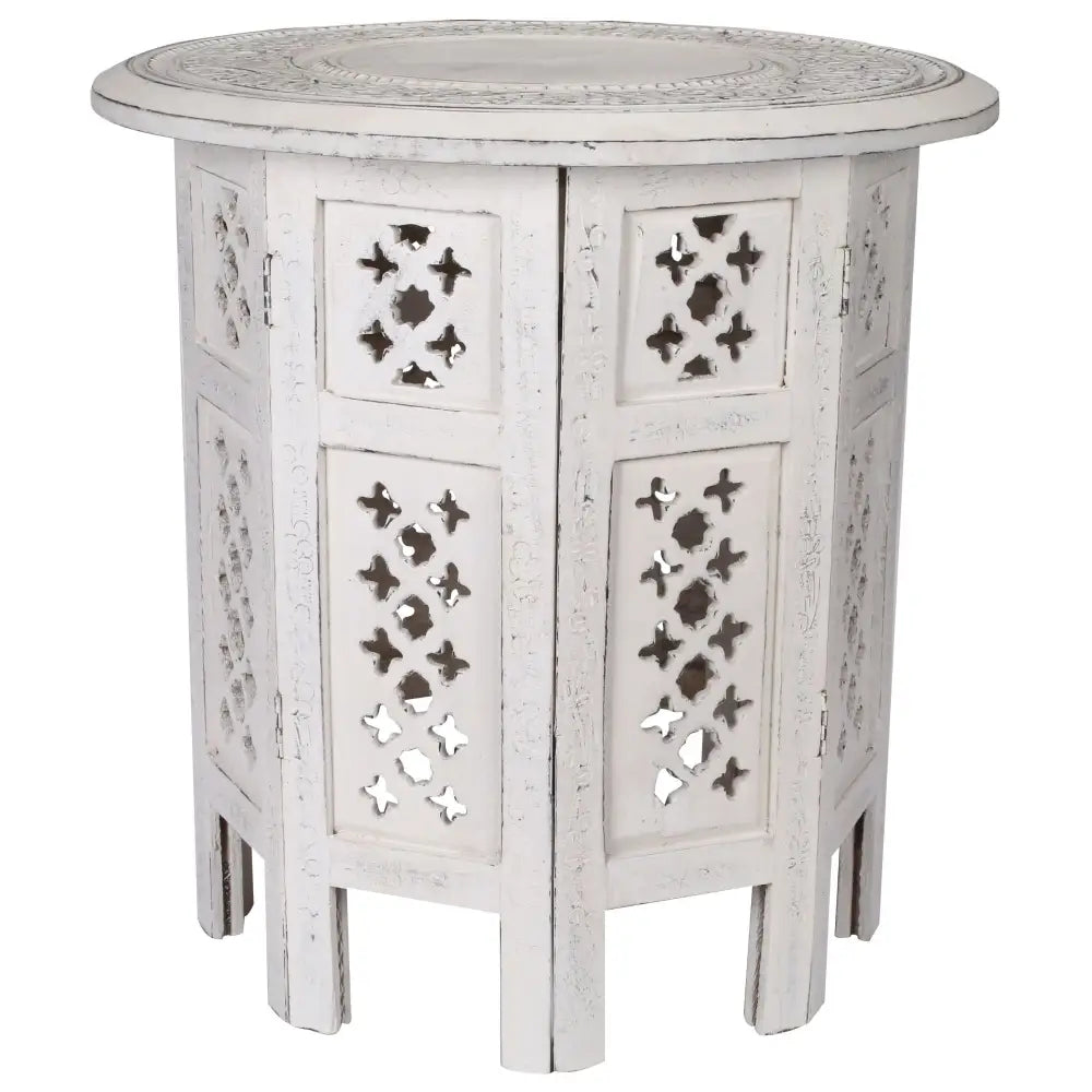 Scilla Rubber Wood Timber Round 45cm Side Table - White - Furniture > Bedroom