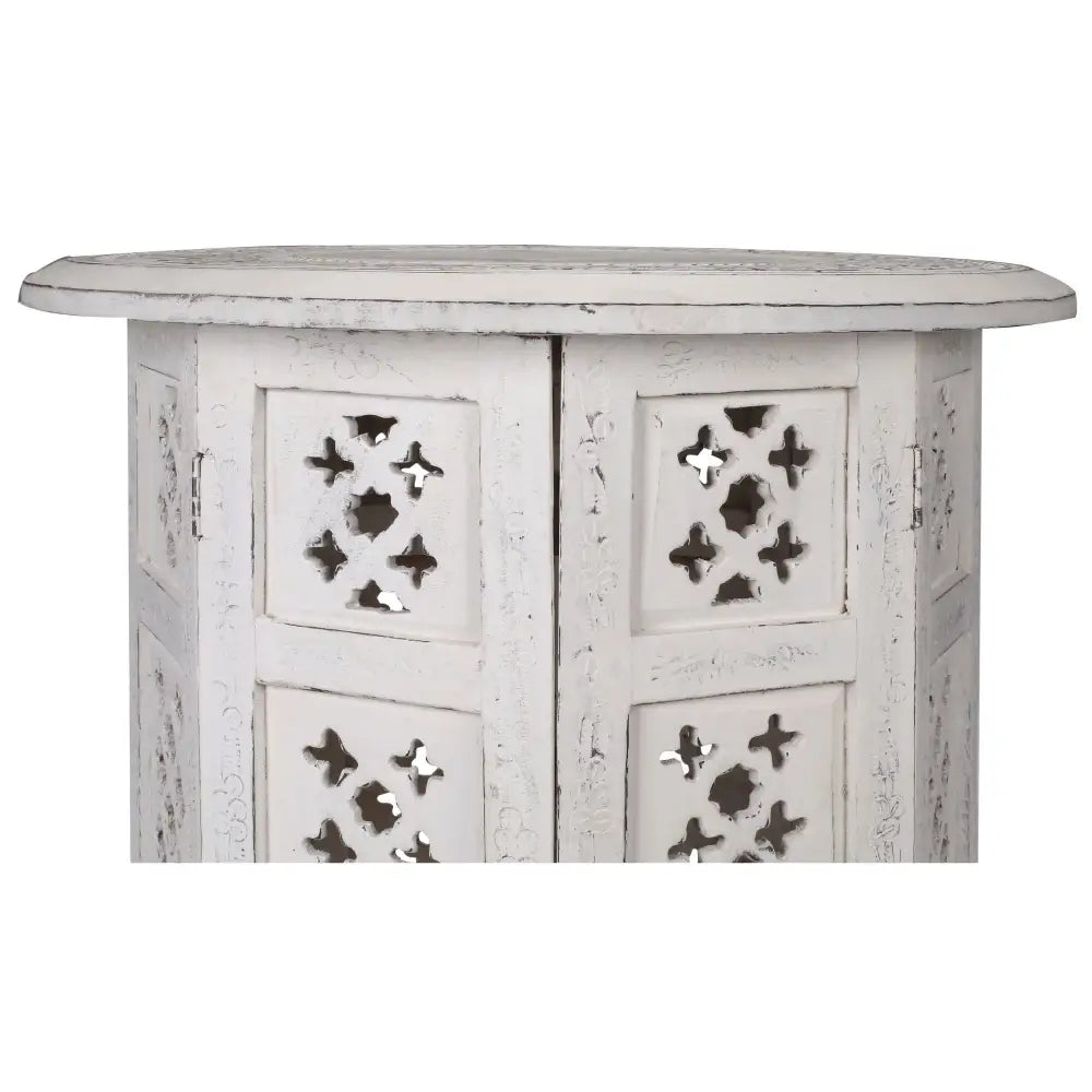 Scilla Rubber Wood Timber Round 45cm Side Table - White - Furniture > Bedroom