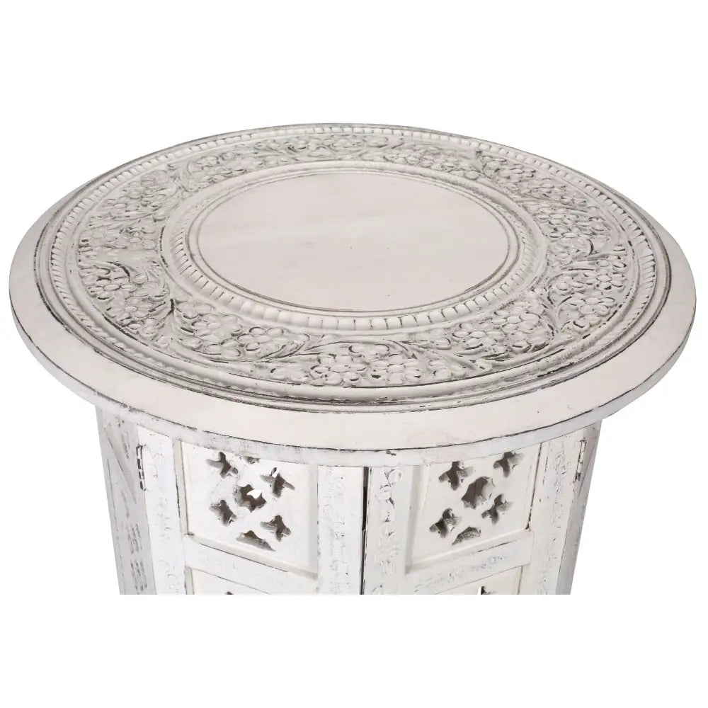 Scilla Rubber Wood Timber Round 45cm Side Table - White - Furniture > Bedroom