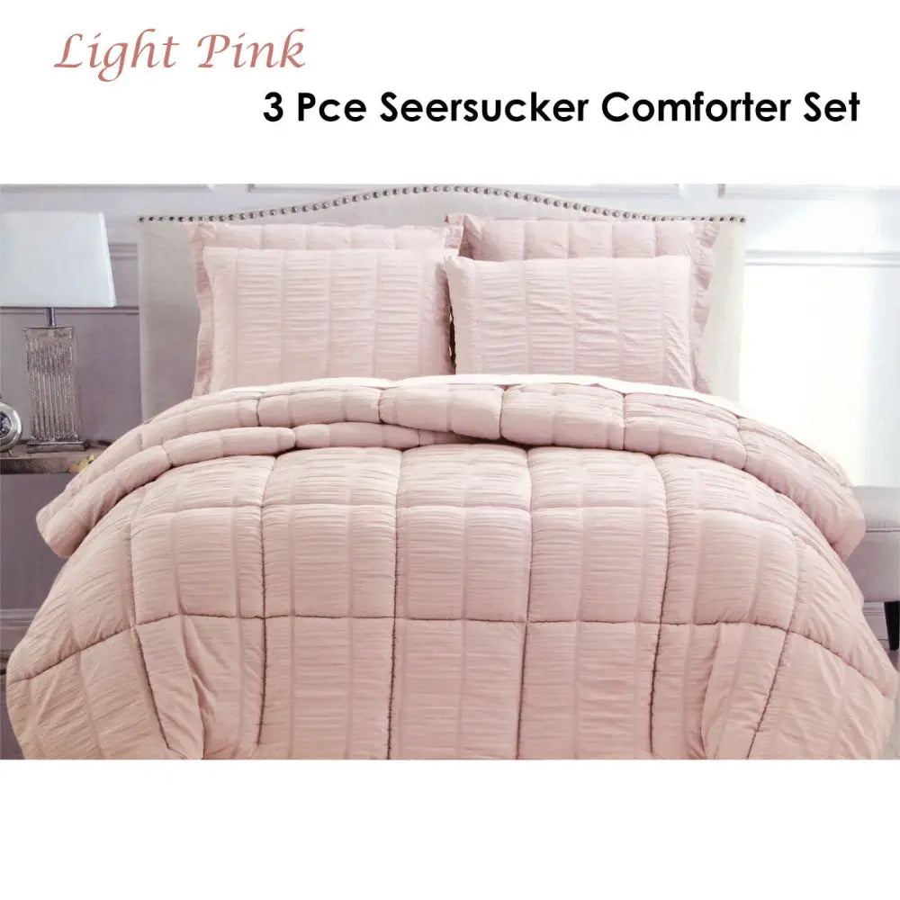 Seersucker Comforter Set King Light Pink - Home & Garden > Bedding