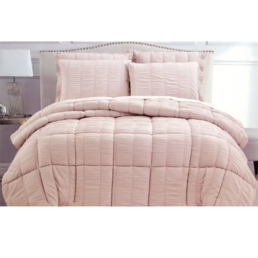 Seersucker Comforter Set King Light Pink - Home & Garden > Bedding