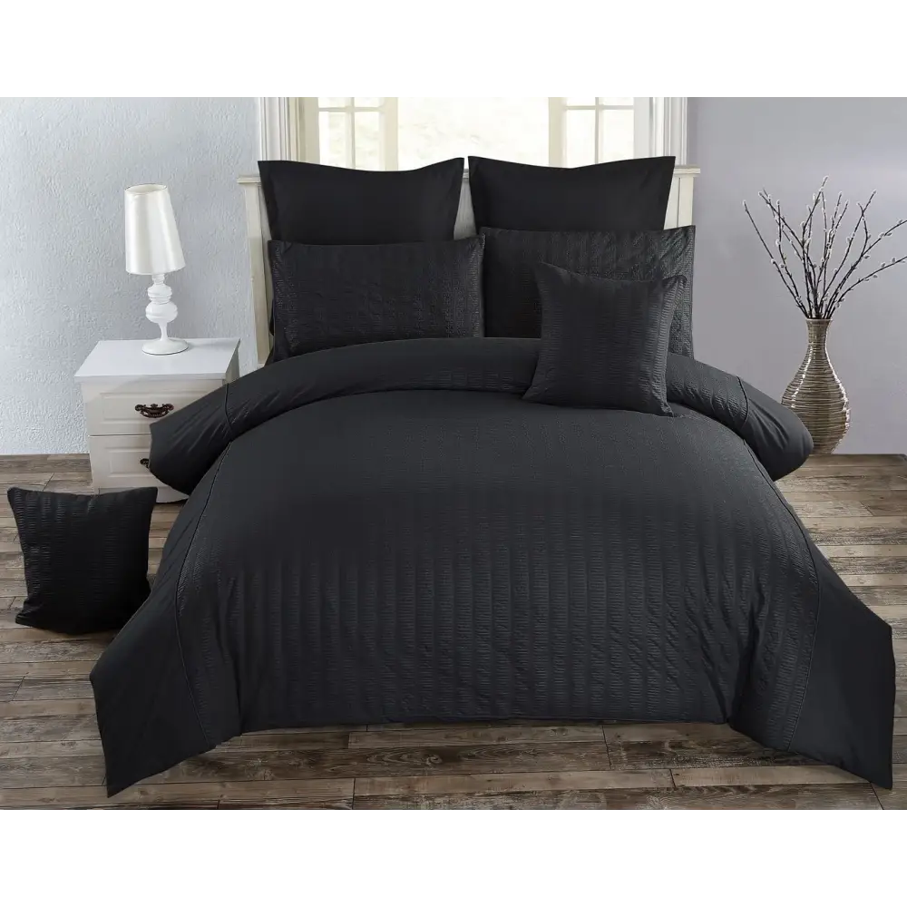 Seersucker Double Size Black Duvet Quilt Cover Set - Home & Garden > Bedding > Duvet Covers