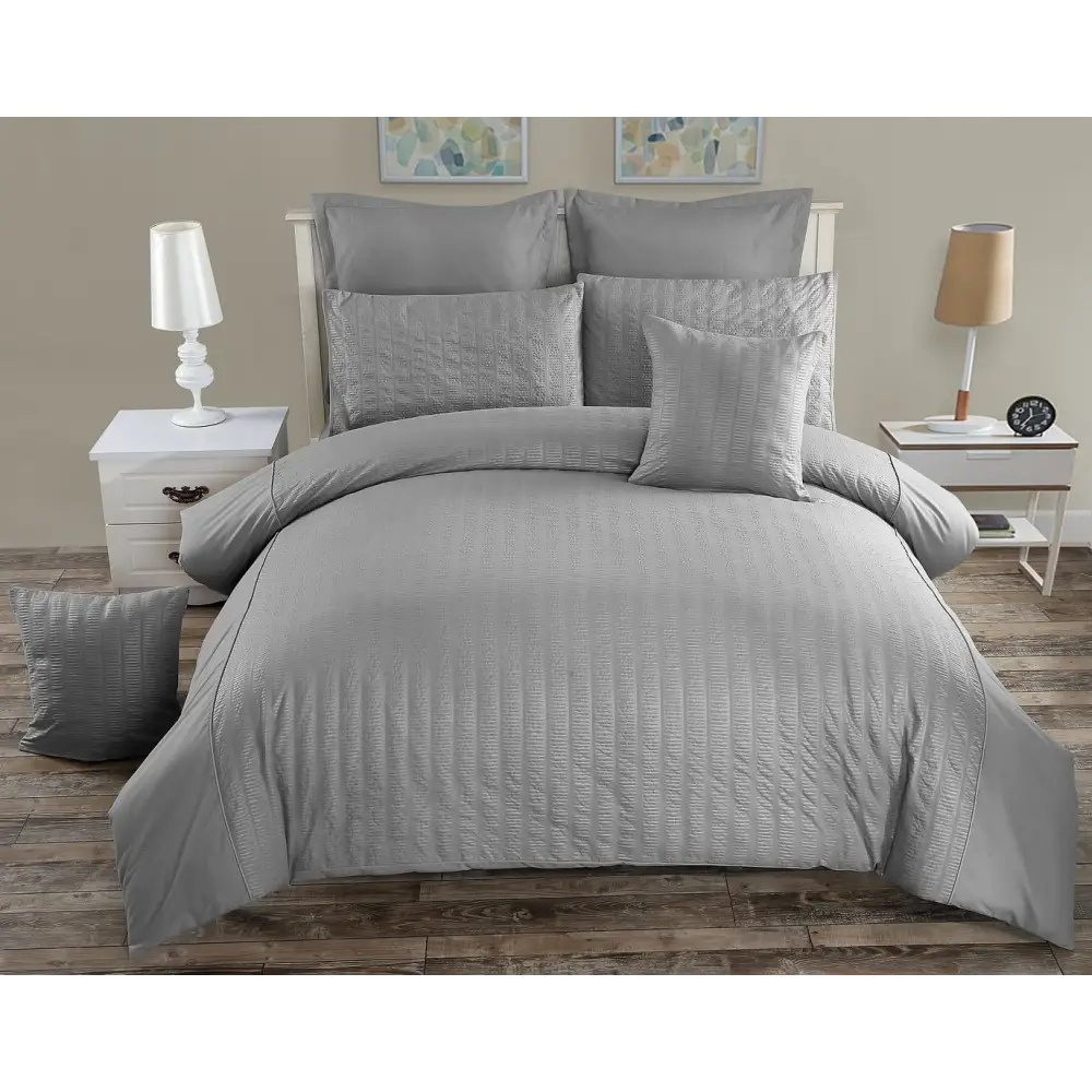 Seersucker Double Size Grey Duvet Quilt Cover Set - Home & Garden > Bedding > Duvet Covers