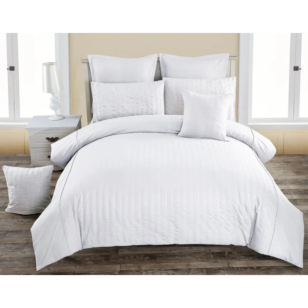 Seersucker Double Size White Duvet Quilt Cover Set - Home & Garden > Bedding > Duvet Covers
