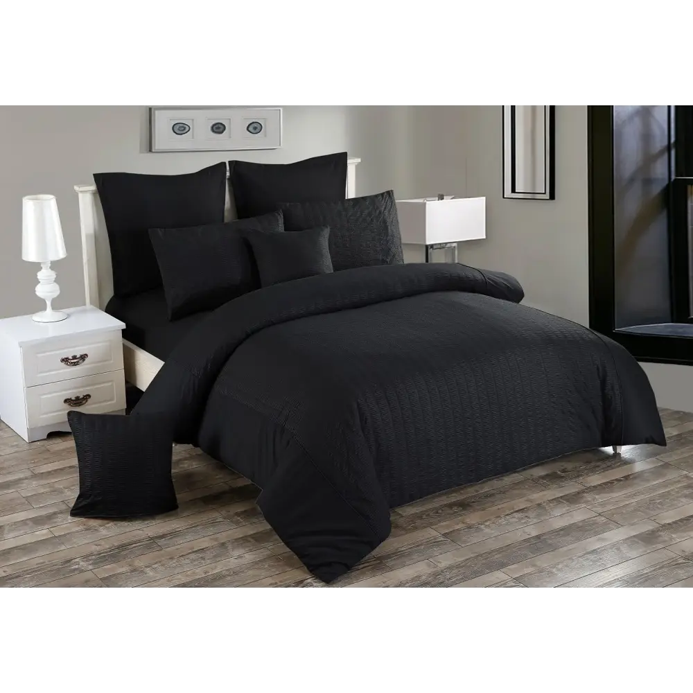 Seersucker Super King Size Black Duvet Quilt Cover Set - Home & Garden > Bedding > Duvet Covers