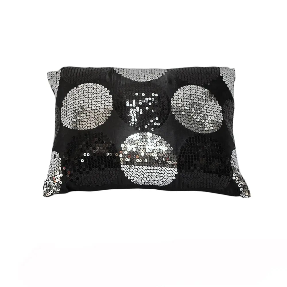 Sequined Black Silver Breakfast Filled Cushion - Home & Garden > Bedding