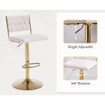 SERENITà 2x Velvet Bar Stools with Braided Back Elegant Kitchen High Chairs Kitchen Island Stools Adjustable Height