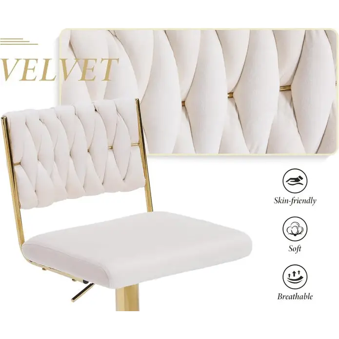 SERENITà 2x Velvet Bar Stools with Braided Back Elegant Kitchen High Chairs Kitchen Island Stools Adjustable Height