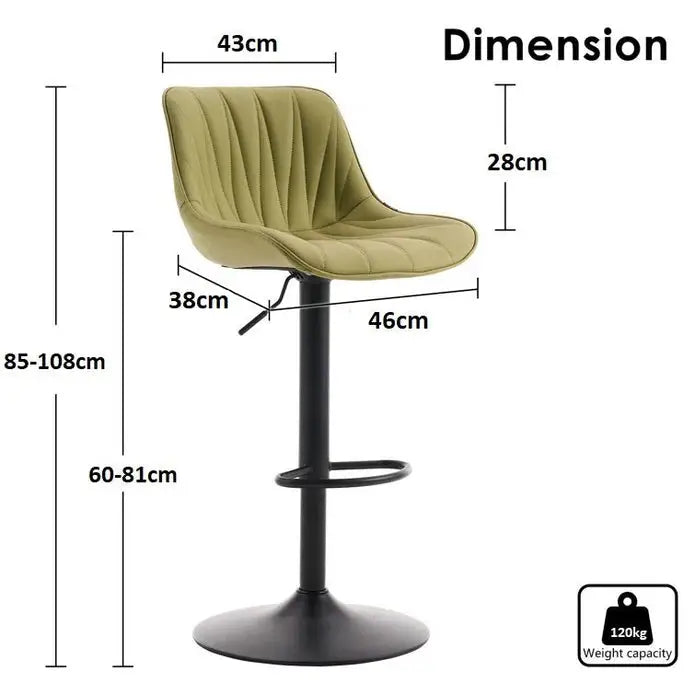 SERENITà AVO Green Modern Height Adjustable Swivel Bar Stools Upholstered Leather Barstool Kitchen Island Chairs