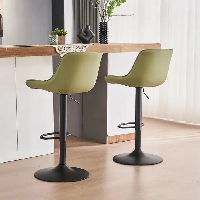 SERENITà AVO Green Modern Height Adjustable Swivel Bar Stools Upholstered Leather Barstool Kitchen Island Chairs