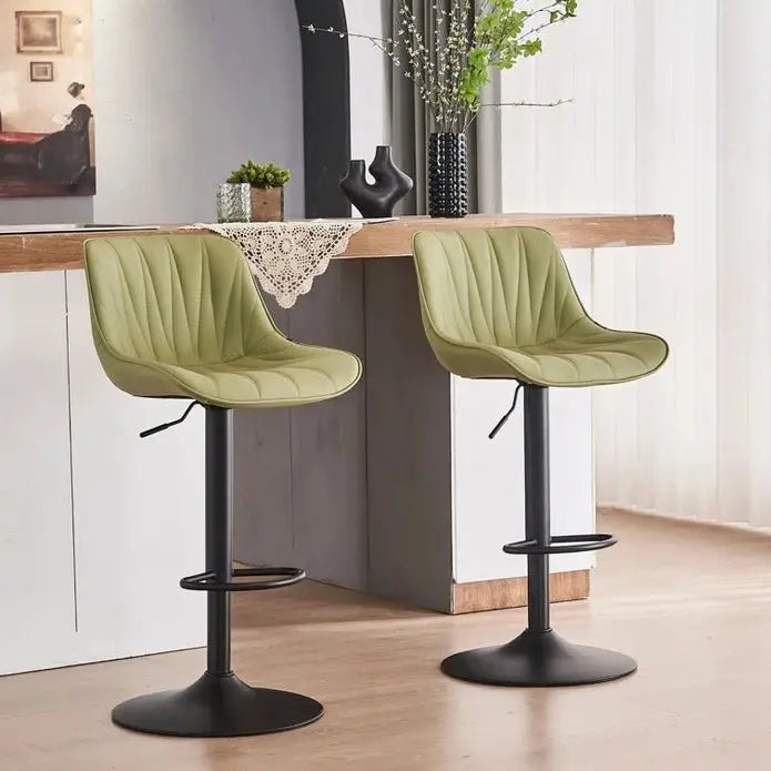 SERENITà AVO Green Modern Height Adjustable Swivel Bar Stools Upholstered Leather Barstool Kitchen Island Chairs
