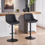 SERENITà Black Modern Height Adjustable Swivel Bar Stools Upholstered Leather Barstool Kitchen Island Chairs with Metal