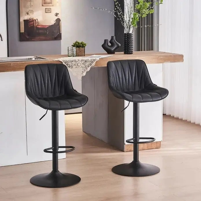 SERENITà Black Modern Height Adjustable Swivel Bar Stools Upholstered Leather Barstool Kitchen Island Chairs with Metal