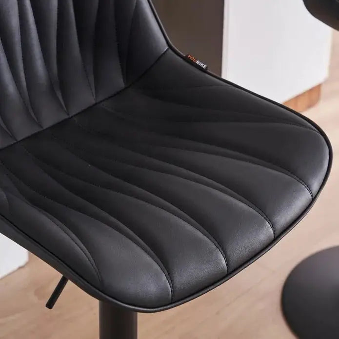 SERENITà Black Modern Height Adjustable Swivel Bar Stools Upholstered Leather Barstool Kitchen Island Chairs with Metal