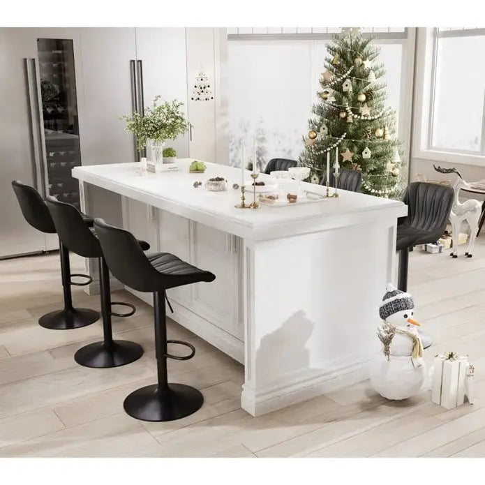 SERENITà Black Modern Height Adjustable Swivel Bar Stools Upholstered Leather Barstool Kitchen Island Chairs with Metal
