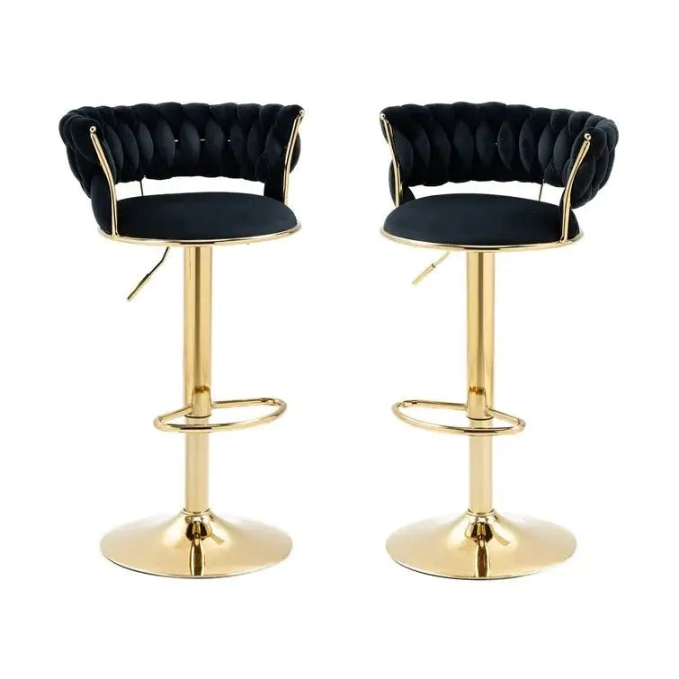 SERENITà Black Velvet Seat Kitchen Breakfast Bar Stools Counter Height Barstools with Back Cushioned Chairs for Home