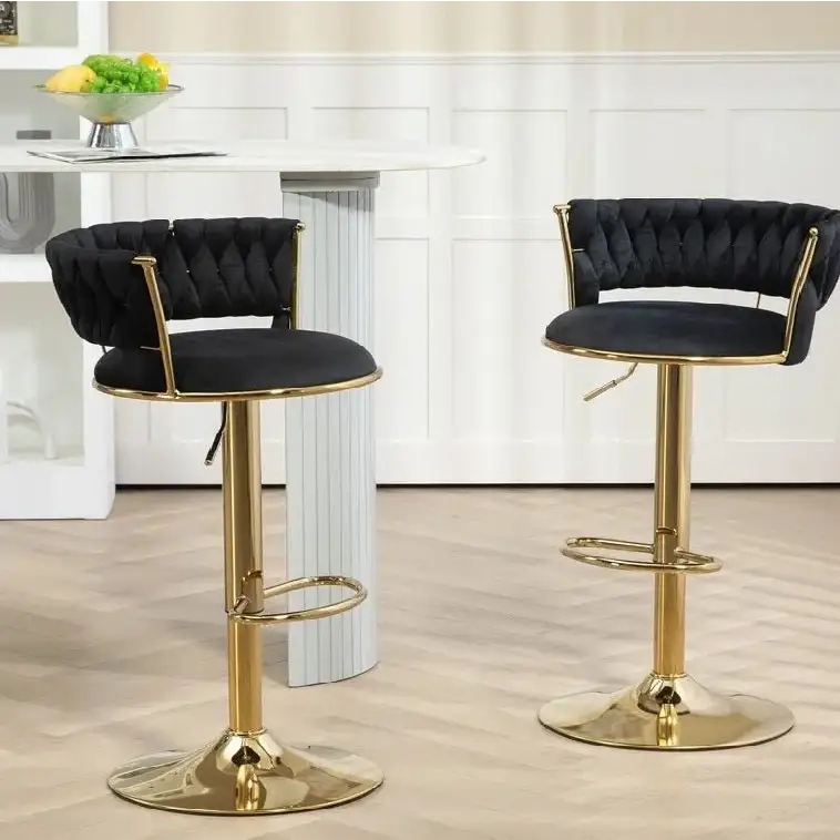 SERENITà Black Velvet Seat Kitchen Breakfast Bar Stools Counter Height Barstools with Back Cushioned Chairs for Home