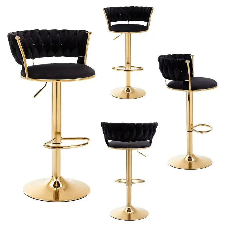 SERENITà Black Velvet Seat Kitchen Breakfast Bar Stools Counter Height Barstools with Back Cushioned Chairs for Home