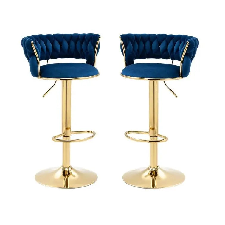 SERENITà Blue Velvet Seat Kitchen Breakfast Bar Stools Counter Height Barstools with Back Cushioned Chairs for Home Bar