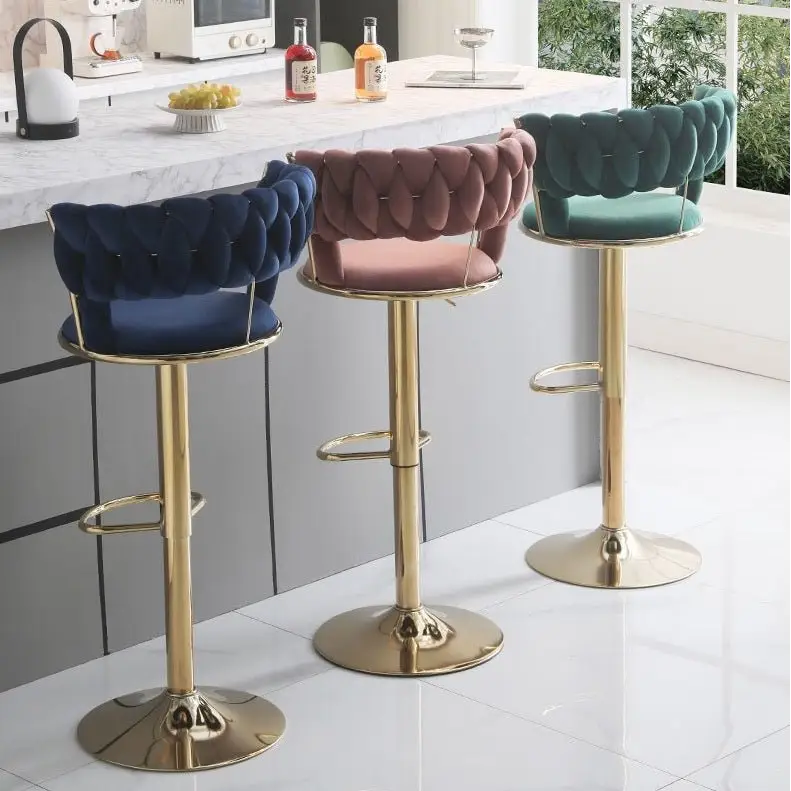 SERENITà Blue Velvet Seat Kitchen Breakfast Bar Stools Counter Height Barstools with Back Cushioned Chairs for Home Bar